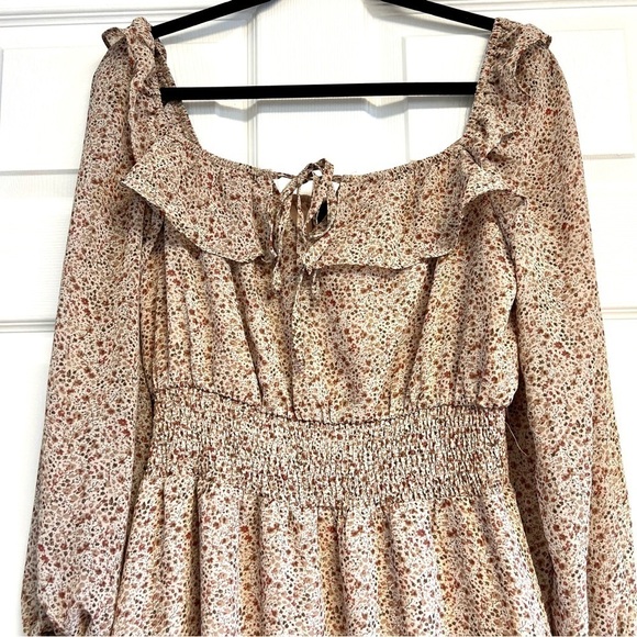 VICI bohemian Ditsy floral tiered maxi smocked waist cottage maxi rust dress M - Picture 4 of 12